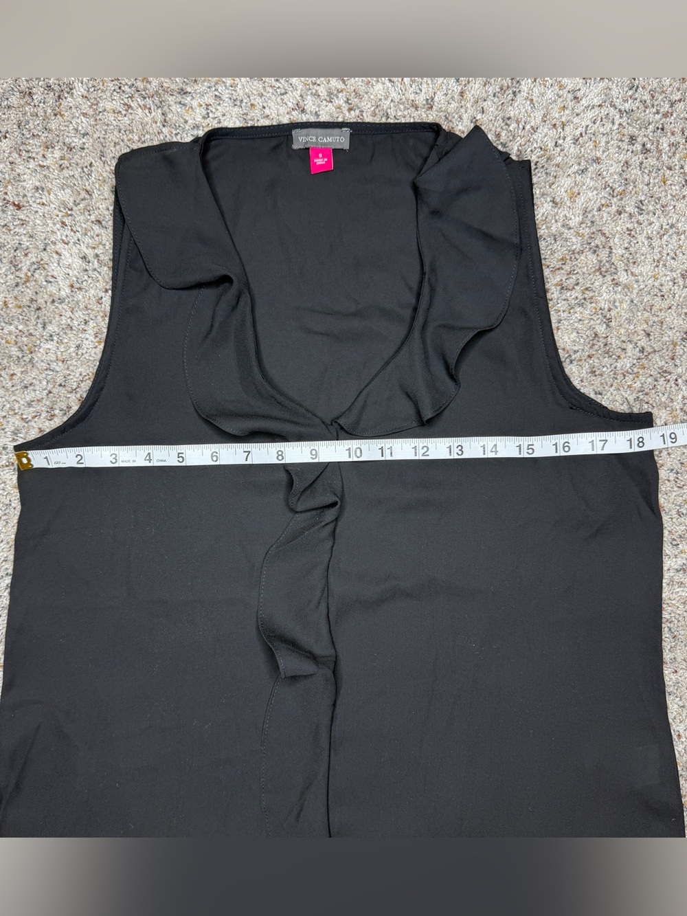 Vince Camuto Ruffle Neck Sleeveless Georgette Blouse Rich Black Small S NWT - Picture 8 of 9